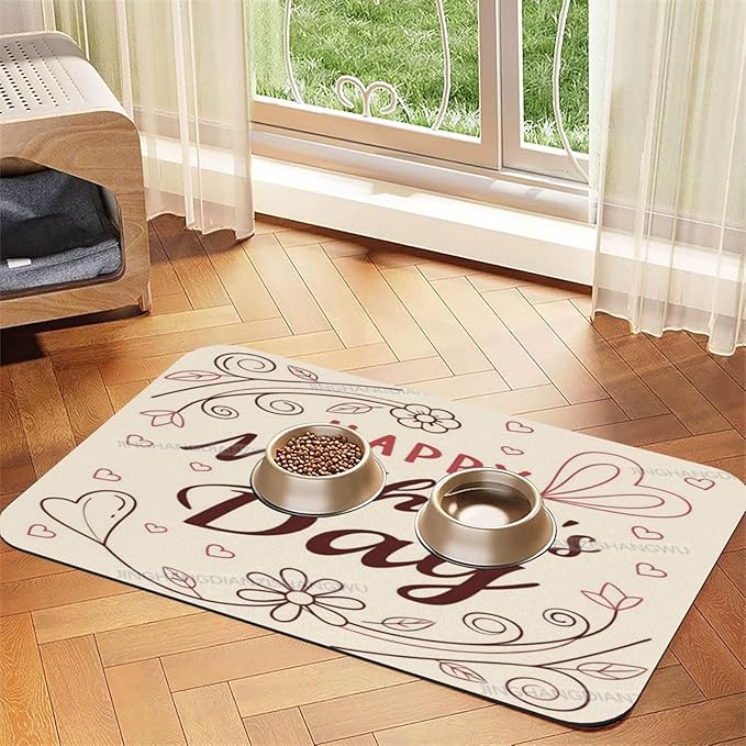 Pet Feeding Mat Happy Mother's Day Floral Gift Mom Ff Absorbent Pet Placemat for Food Water Bowl with Waterproof Rubber Backing 24x16In Quick Dry Water Dispenser Mat Dog Cat