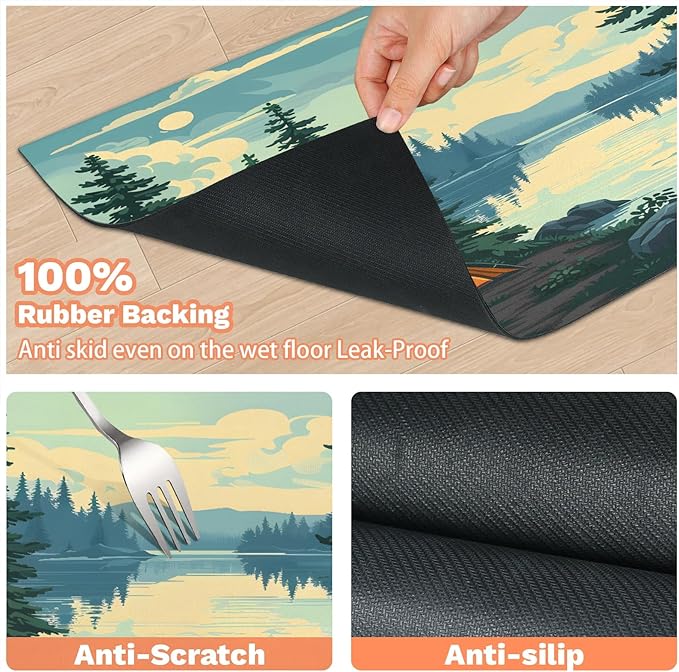 Mountain River Dog Food Mat for Floors Absorbent, Quick Dry Water Dispenser Mat for Food, Water, Pet Supplies 16" x 24", Nature Scenery