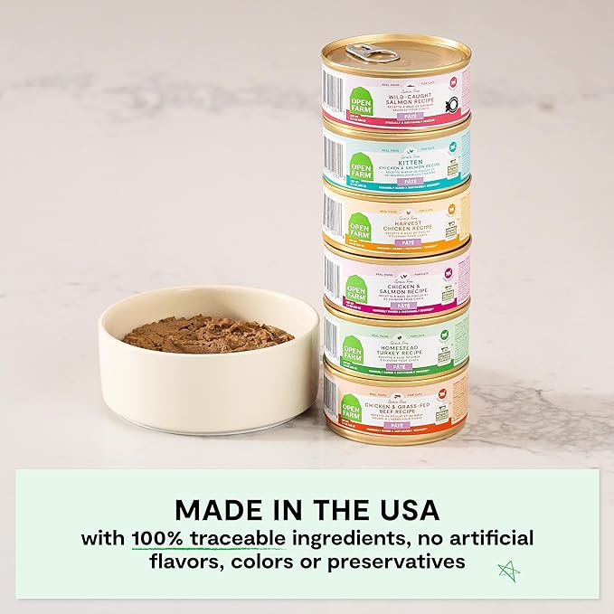 Open Farm Canned Cat Food, Pate for Complete & Balanced Nutrition, Grain Free and Legume-Free Wet Cat Food, Chicken & Salmon Recipe, 5.3oz Cans (Case of 12)