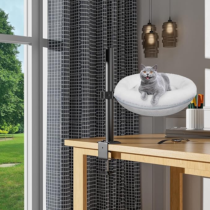 Cat Bed for Desk Removable Cushion Pet Desk Bed for Home Office, Comfortable Cat Perch for Indoor Kitty Max 40 LBS, 360° Rotating & Height Adjustable