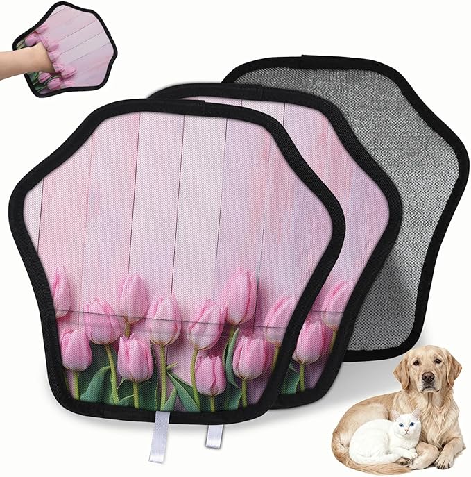 Reusable Pet Hair Removal Glove Spring Tulip Magic Brush for Cat & Dog Hair Remover for Car, Sofa, Bedding, Clothes - 9x9 Mitt Washable