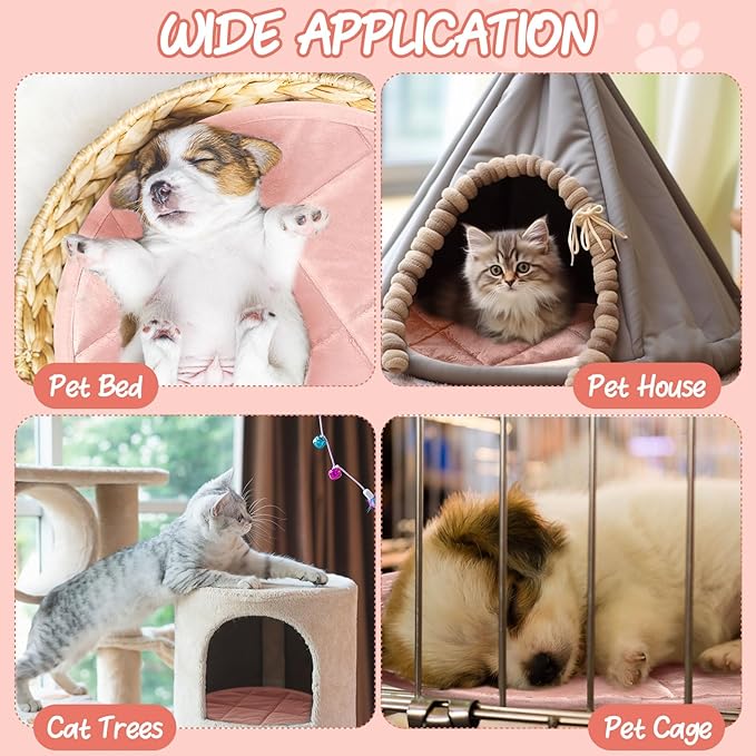 2 Pcs Self Warming Cat Mat Round Self Heating Pad Bed Reversible Machine Washable Heated Bed Anti Slip Warming Pad Pet Mat for Cat Crate Indoor Outdoor(Pink,16 Inch)