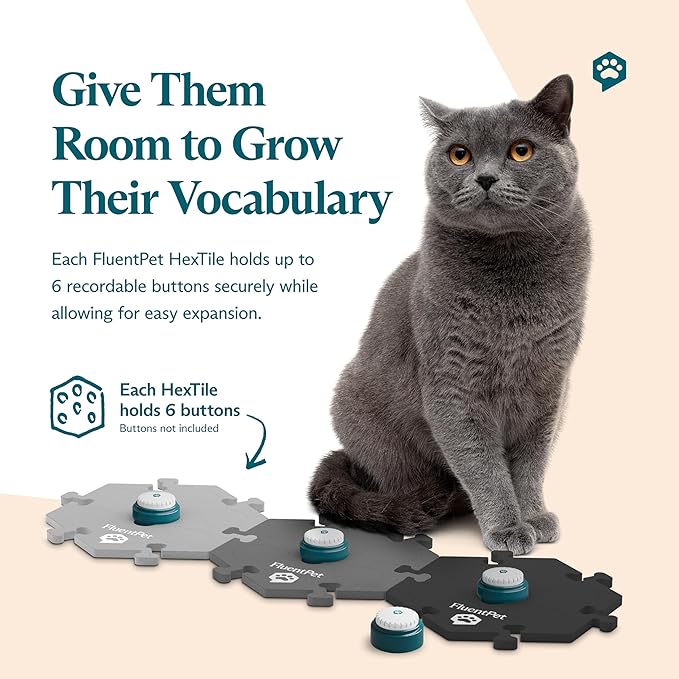 FluentPet HexTile - White | Accessory Dog and Cat Button Learning Kits | Can Hold Up to 6 Buttons | Soft, Durable, and Non-Slip | Gift for Pet Lovers | Comes in 12 Colors