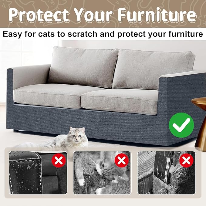 Climbing Cat Scratcher Mat Cat Scratch Furniture Protector 78.7’’x15.8’’Self Adhesive Carpet Mat Pad Trimmable Cat Scratching for DIY Cat Tree Shelf Couch Corner Wall