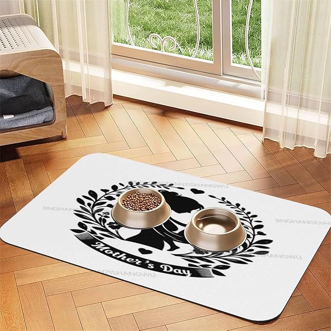 Pet Feeding Mat Happy Mother's Day Floral Gift Mom A Dog Food Mat for Food Water No Stains Quick Dry Dispenser Cat Bowl Mats for Messy Drinkers 18X12In