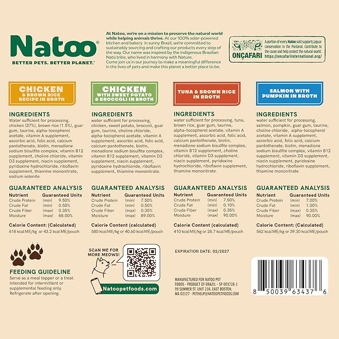 NATOO Cat Food Topper & Soft Treat Variety, Healthy High Protein Gravy Mix-Ins, Limited Ingredient Recipe, for Adults and Kittens, 2.4 oz Pouches, 12 Pack (4 Flavors)