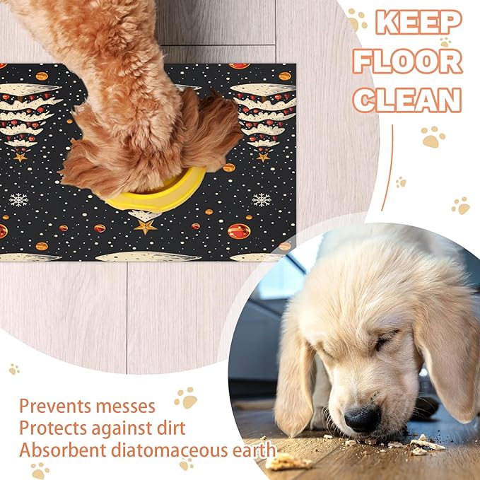 Christmas Tree Dog Food Mat for Floors Absorbent, Quick Dry Water Dispenser Mat for Food, Water, Pet Supplies 17" x 30", Xmas