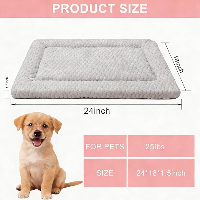 Dog Bed Mat, Reversible Dog Crate Pad - Comfortable Kennel Mat for Dogs & Cats, Machine Washable Dog Bed Suitable for Kennel, Cage or Home Travel（Light Brown, 24" L*18" W*1.5" Th