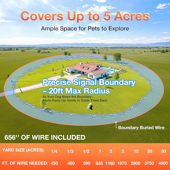 Electric Fence for Dogs, Rechargeable Underground Dog Fence with 656Ft Wire, 2 Waterproof Collar, Wired Dog Fence System for 1 Dog