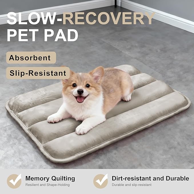 Dog Bed Mat, Reversible Dog Crate Pad with Washable Kennel Mat and Soft Foam, Flat Pet Bed for Dogs & Cats, for Crates Carriers & Travel (Light Brown, 23" L*14" W*1.5" Th)