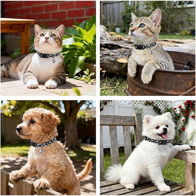 Dog Collar Black Sports Pattern Dog Collars Puppy Collar Cat Pet Collar with Adjustable Buckle for Dogs Cats Pets Supplies 2 Pack