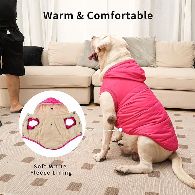 Fleece Lining Extra Warm Dog Hoodie in Winter,Small Dog Jacket Puppy Coats with Hooded Pink S