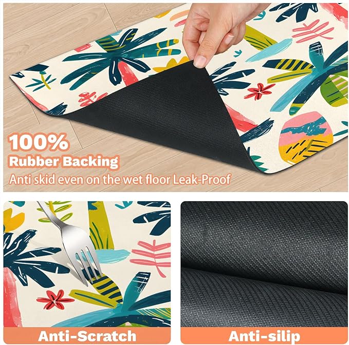 Palm Tree Dog Food Mat for Floors Absorbent, Quick Dry Water Dispenser Mat for Food, Water, Pet Supplies 17" x 30", Tropical Leaf