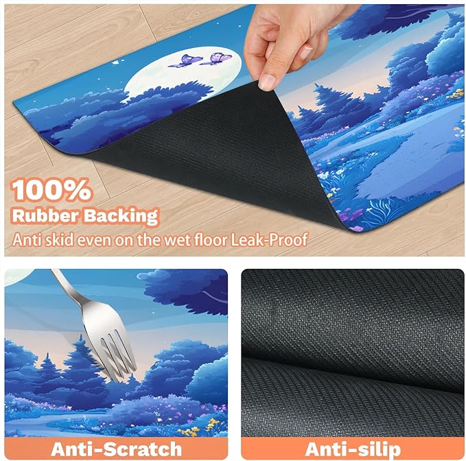 Forest Moon Dog Food Mat for Floors Absorbent, Quick Dry Water Dispenser Mat for Food, Water, Pet Supplies 24" x 32", Flower