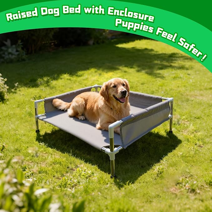 Makerfire Elevated Dog Bed, Raised Dog Sofa Bed for Medium Dogs, Detachable Cooling Indoor/Outdoor Pet Cot with Non-Slip Feet, Polyester Cotton (33''L x 26.5''W x 11.6''H)