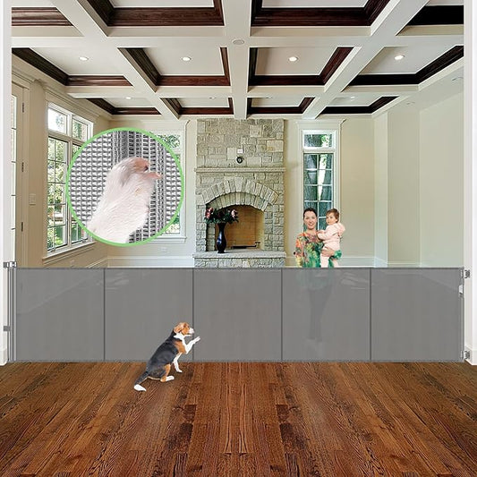 Reinforced 37" Tall x 155" Extra Wide Retractable Baby Gates with Reinforced Rods, 13ft Extra Wide Dog Gate – Prevents Crawling Under, Retractable Pet Gate Retractable Fence Garage Gates for Dogs/Gray
