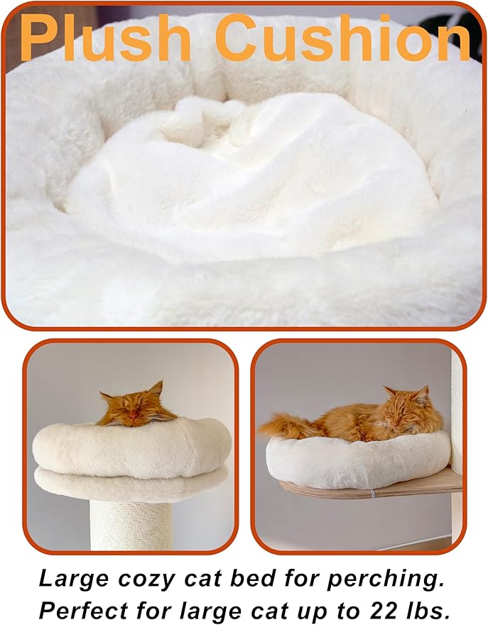 Plush Cat Bed for Large Cat Tree Cat Tower, 17.7"x 17.7"