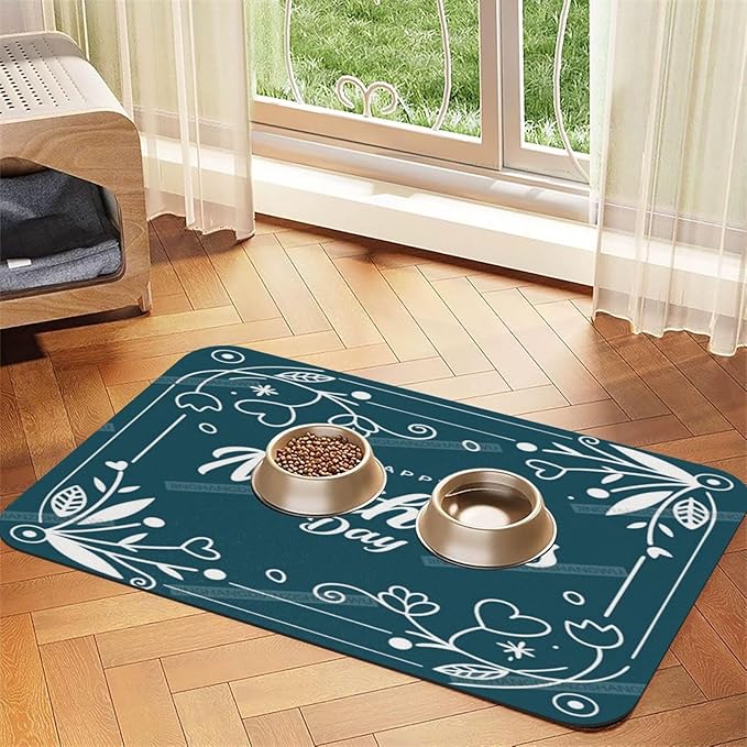 Pet Feeding Mat Absorbent Dog Mat for Food and Water Bowl Dog Accessories Happy Mother's Day Floral Gift for Mom Jn Pet Supplies Dogs Quick Dry Cat Water Dispenser Mats 18X12In