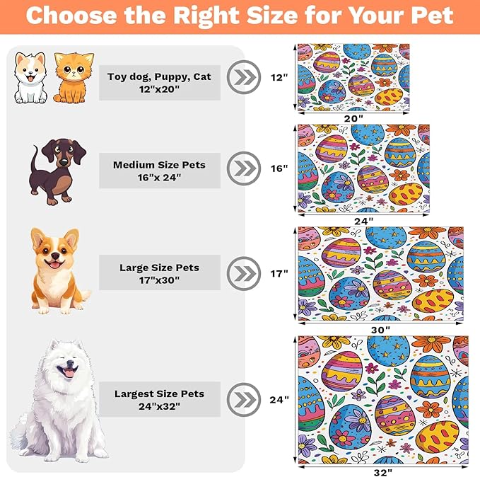 Easter Egg Dog Food Mat for Floors Absorbent Dog Bowl Mat for Food and Water Dispenser Quick Dry Cat Food Placemat Pet Supplies 24" x 32", Spring Flower
