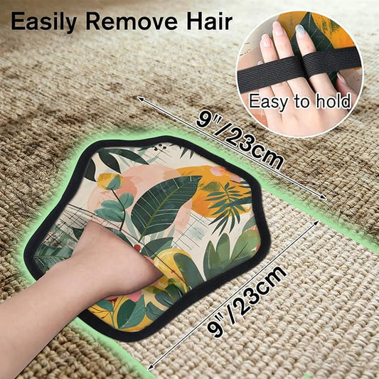 Reusable Pet Hair Removal Glove Tropical Palm Leaf Flower Magic Brush for Cat & Dog Hair Remover for Car, Sofa, Bedding, Clothes - 9x9 Mitt Washable