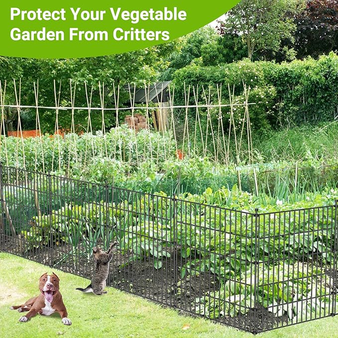 5 Panels No Dig Decorative Outdoor Garden Fence for Yard, 40 in(H) X 11.8 ft(L) Animal Barrier Fencing Rustproof Metal Wire Panel Border for Dog, Rabbits, and Patio Temporary Ground Stakes