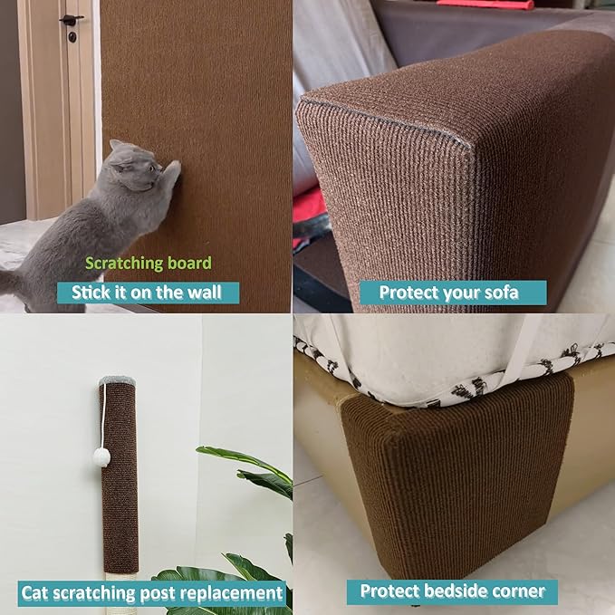 Cat Wall Scratcher，Couch Corner Protectors for Cats，78.7 * 15.8in Adhesive Carpet Remnants Roll，Sticky Furniture Scratch Guards(Brown)