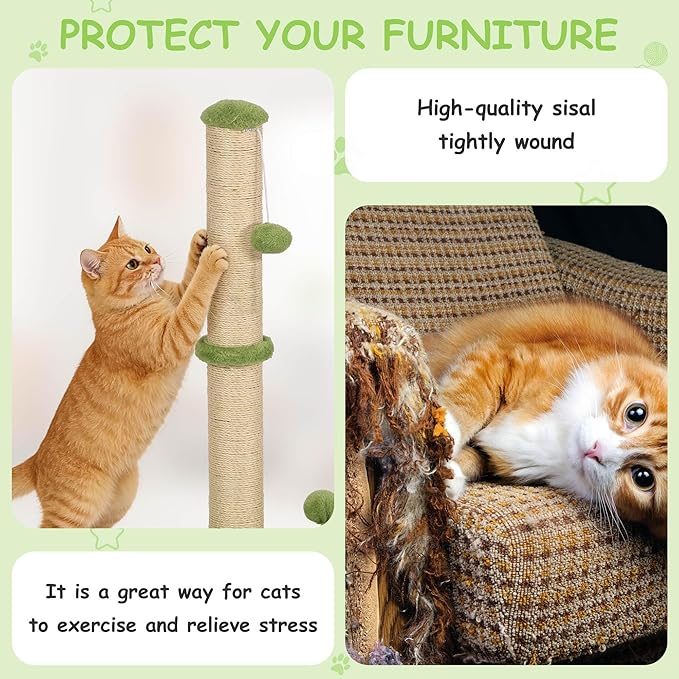 22 Inch Cat Scratching Post Cat Scratcher, Natural Sisal Rope Scratch Post Trees with Hanging Ball for Indoor Kittens