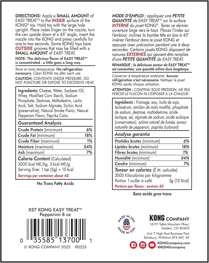 KONG Easy Treat Dog Paste 3-Pack – Mess-Free Stuffing Toys, Training & Reward Treats, Made in USA, Highly Digestible, No Refrigeration Needed (Pepperoni)