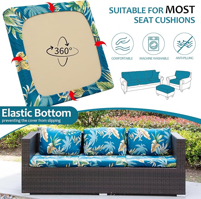 HANDONTIME Leaves Outdoor Cushion Covers 8pcs Navy Couch Cushion Covers Replacement Patio Couch Cover Sofa Cover Indoor Patio Cushion for Outdoor Furniture Washable, Cover Only