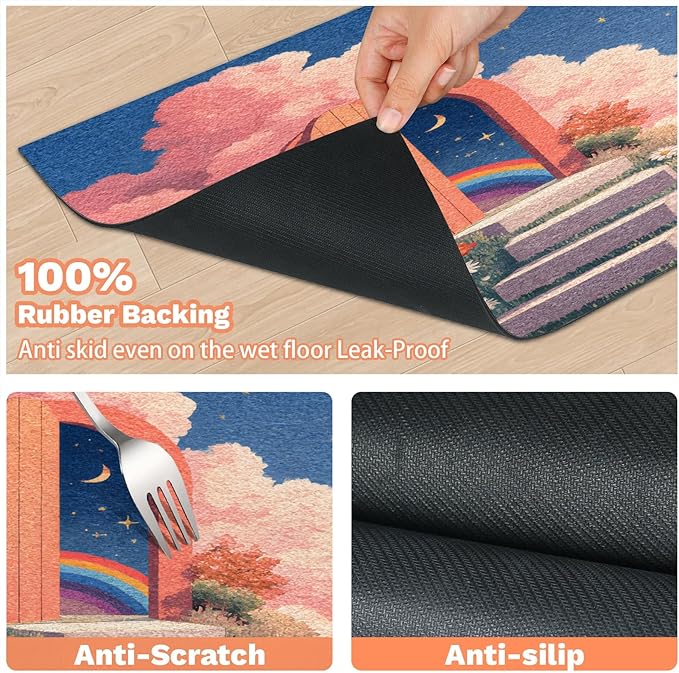 Rainbow Sun Dog Food Mat for Floors Absorbent, Quick Dry Water Dispenser Mat for Food, Water, Pet Supplies 16" x 24", Wildflower