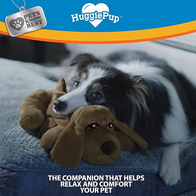 HuggiePup by Pets | Comfort Companion with Heartbeat Sleep Aide for Dogs & Puppies, Heating for Calming Relief Day or Night, Crate & Behavioral Training Essential Breeds | Chocolate