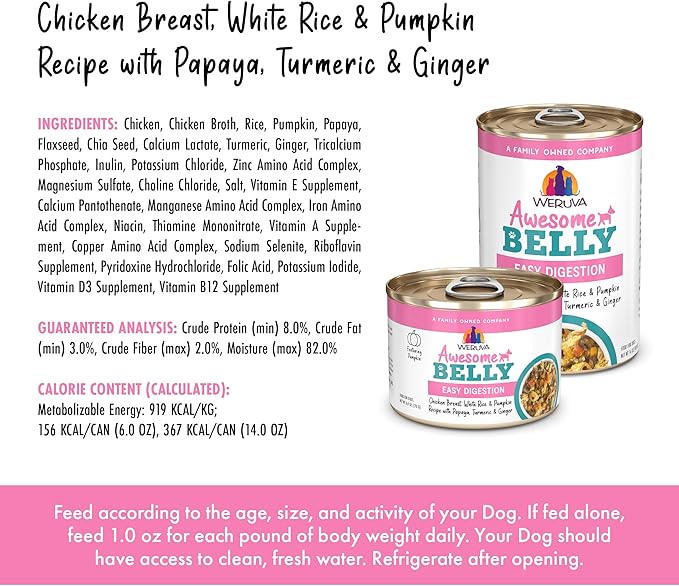 Weruva Awesome Belly Wet Dog Food, Chicken, White Rice & Pumpkin with Papaya, 14oz Can (Pack of 10)