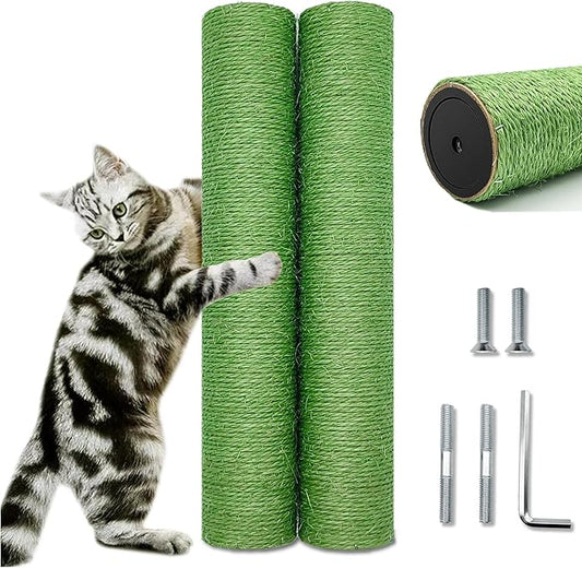 Cat Scratching Post Replacement for Cactus Cat Tree & Tower, Green 2 PCS 15.7in, Natural Sisal Replacement Parts with M8 Screws, Cute Green Cat Tree Refurbishment