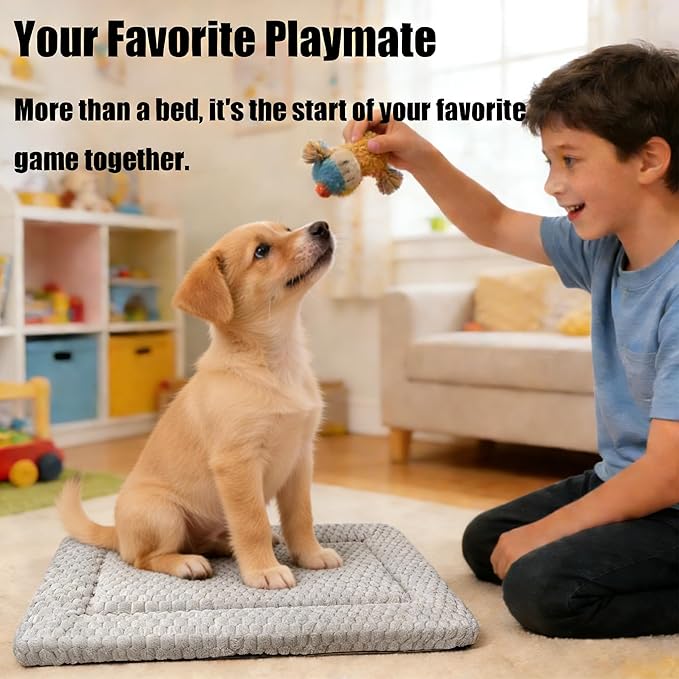 Dog Bed Mat, Reversible Dog Crate Pad - Comfortable Kennel Mat for Dogs & Cats, Machine Washable Dog Bed Suitable for Kennel, Cage or Home Travel（Light Brown, 24" L*18" W*1.5" Th