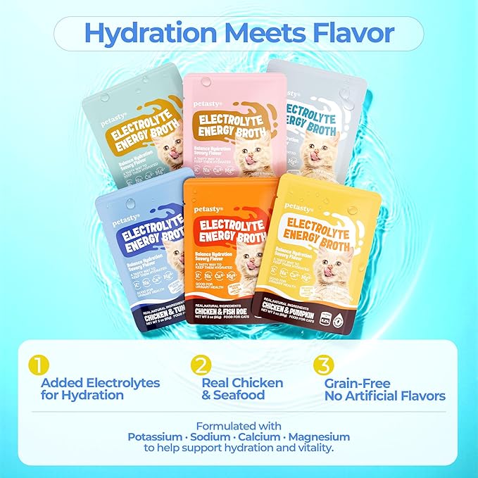 Lickable Wet Cat Food Broth, High Protein Lickable Wet Cat Gravy in Toppers with Electrolytes & Amino Acids for Cats & Kittens, Grain-Free, 6-Flavor Variety Pack, 3 oz Each, 12 Pouches（36oz）