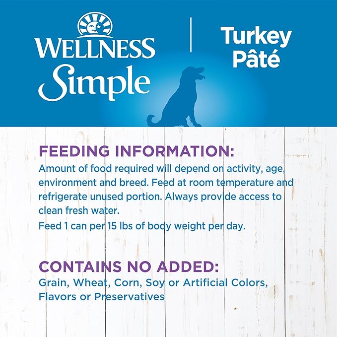 Wellness Simple Natural Wet Canned Limited Ingredient Dog Food, Turkey & Potato, 12.5-Ounce Can (Pack of 12)