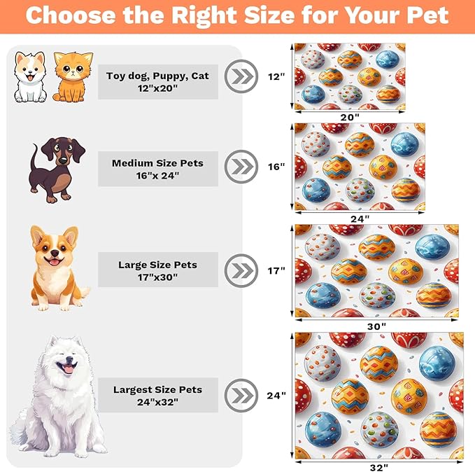 Easter Eggs Dog Food Mat for Floors Absorbent Dog Bowl Mat for Food and Water Dispenser Quick Dry Cat Food Placemat Pet Supplies 16" x 24",