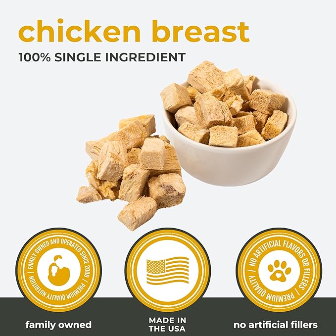 Momentum Carnivore Nutrition Freeze-Dried Chicken Breast Dog Treats & Cat Treats – Single-Ingredient, High-Protein, Grain-Free, Lean & Easily Digestible – Made in USA – 3 oz Bag
