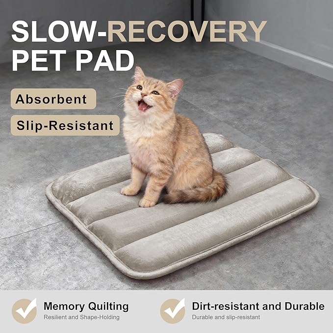 Dog Bed Mat, Reversible Dog Crate Pad with Washable Kennel Mat and Soft Foam, Flat Pet Bed for Dogs & Cats, for Crates Carriers & Travel (Light Brown, 18" L*12" W*1.5" Th)
