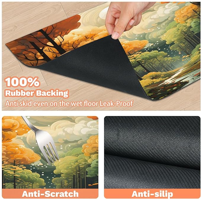 Fall Forest Dog Food Mat for Floors Absorbent, Quick Dry Water Dispenser Mat for Food, Water, Pet Supplies 24" x 32", Autumn Harvest