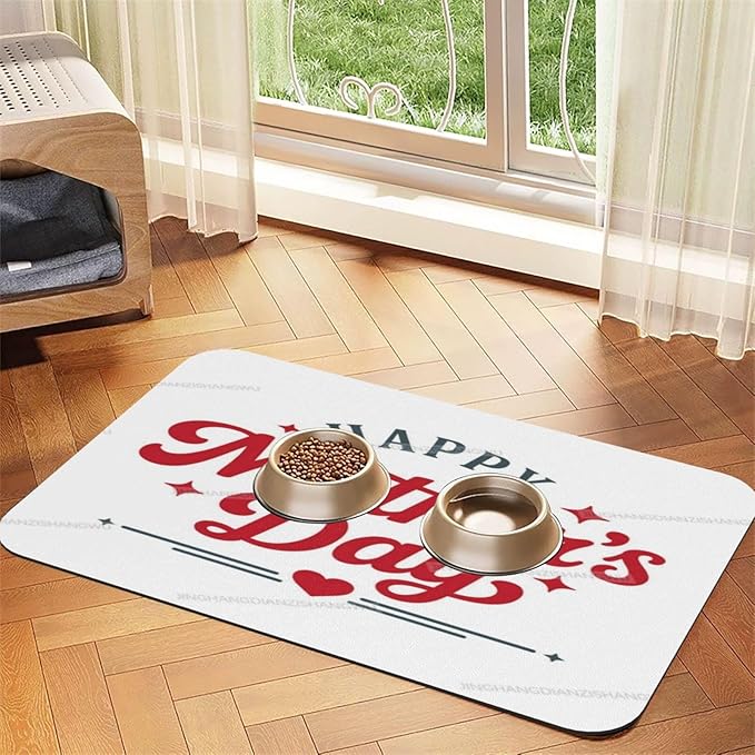 Pet Feeding Mats with Residue Collection Happy Mother's Day Floral Gift for Mom Gi Waterproof Dog Cat Bowl Mat 24x16In with Prevent Water Food Spills