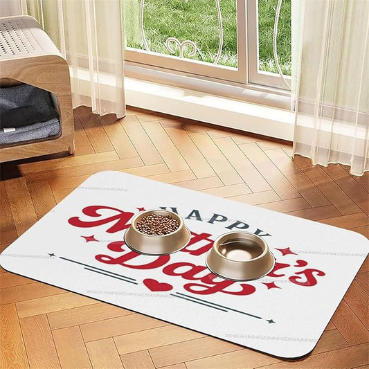 Pet Feeding Mats with Residue Collection Happy Mother's Day Floral Gift for Mom Gi Waterproof Dog Cat Bowl Mat 24x16In with Prevent Water Food Spills