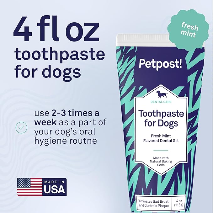 Petpost | Toothpaste for Dogs - Coconut Oil and Baking Soda Based Dental Gel That Naturally Eliminates Bad Breath - Dirt, Gunk, and Tooth Buildup Gone - Mint Flavor 4 oz.