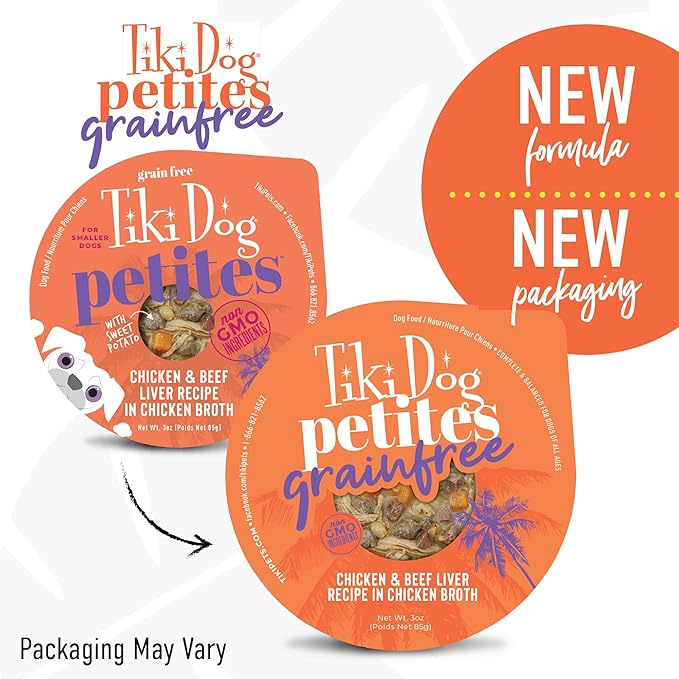 Tiki Dog Aloha Petites, Chicken & Beef, Nutrient Dense Meat, for All Dog Breeds and All Life Stages, 3 oz Cups, Pack of 4
