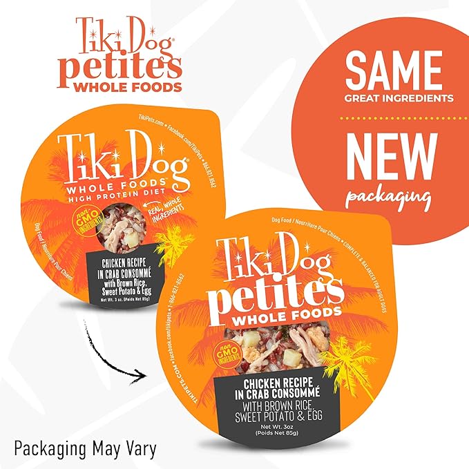 Tiki Dog Petites Whole Foods Wet Dog Food, Chicken in Crab Consomme, 3 oz. Cup (4 Count)