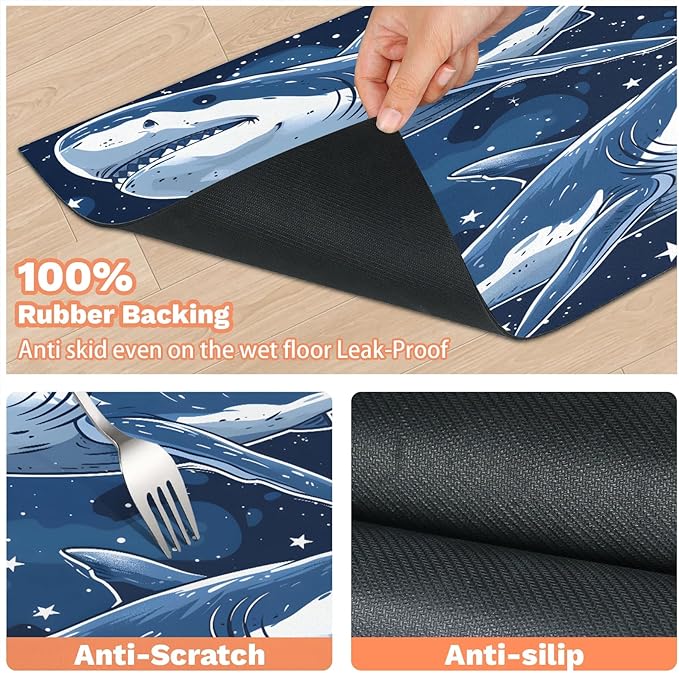 Sharks Dog Food Mat for Floors Absorbent Dog Bowl Mat for Food and Water Dispenser Quick Dry Cat Food Placemat Pet Supplies 24" x 32", Starry Star