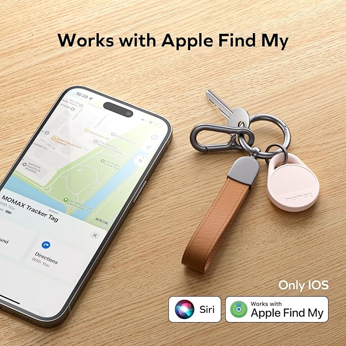 Momax Key Finder Tracker Tag - [Apple MFi Certified] Smart Bluetooth Tracking Device with Find My (iOS Only), Replaceable Battery, DIY Stickers, for Wallets, Luggage, Suitcases, Backpacks, Pink