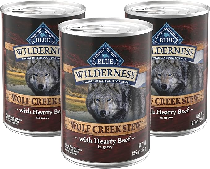 Blue Buffalo Wilderness Wolf Creek Stew High-Protein & Grain-Free Hearty Beef in Gravy Wet Dog Food, 12.5-oz can, 3 Count