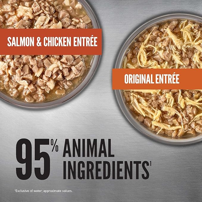 ORIJEN Chunks & Shreds Wet Cat Food Variety Pack: Original + Salmon & Chicken Entrées 3oz Cans (12 Count, 6 of Each)