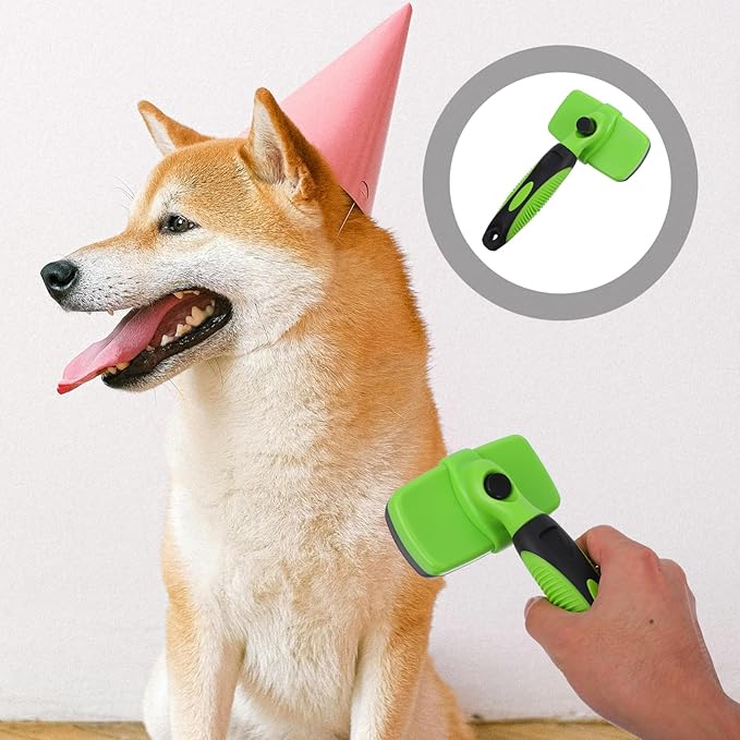 POPETPOP Self-cleaning Dog and Cat Grooming Brush Portable Deshedding Tool for All Types Comfortable Grip and Design for Easy
